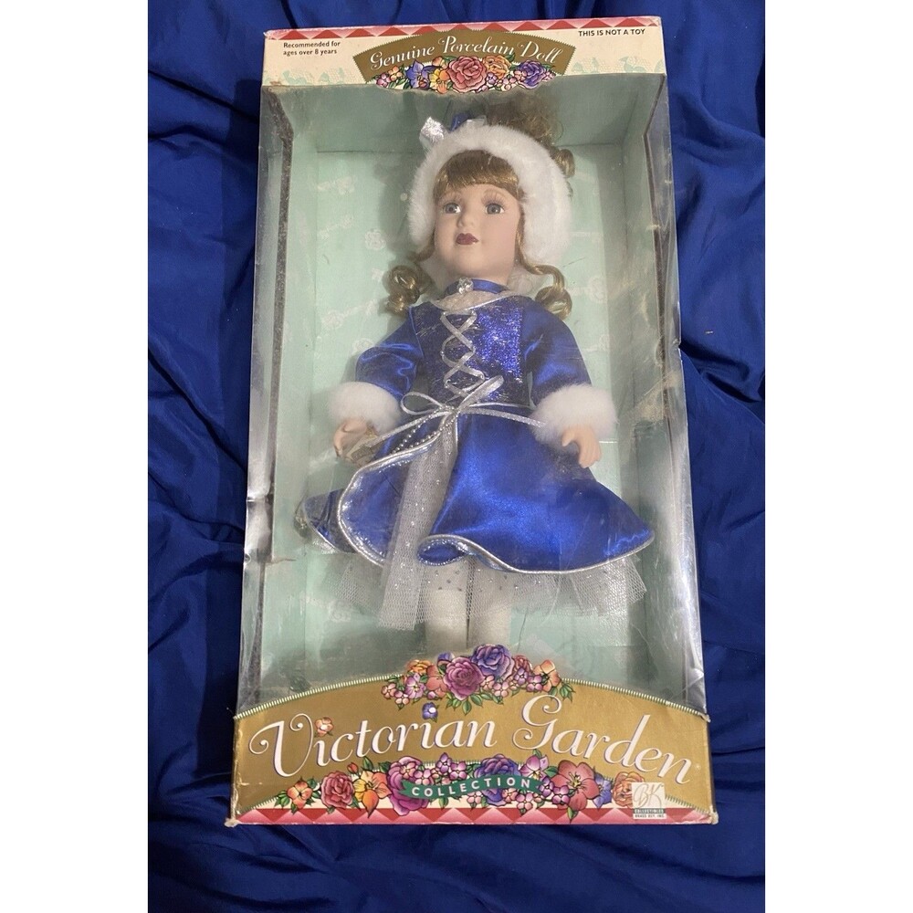 Victorian Garden 1998 Brass Key Porcelain Doll Blue Winter Outfit NIB